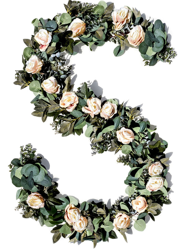 Rustic Eucalyptus Garland with Vintage Roses Decoration