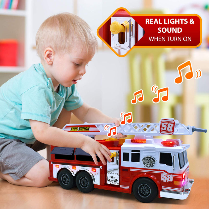 VEBO Fire Truck Toy with Lights, Sound & Water Pump - 15 Inch