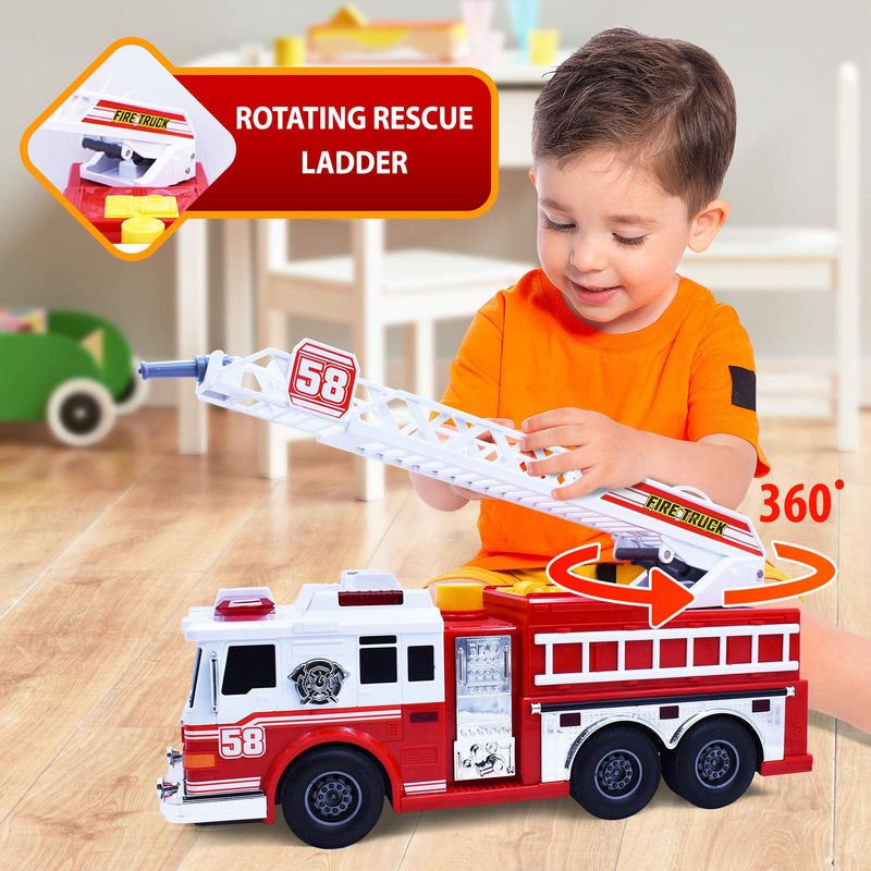 VEBO Fire Truck Toy with Lights, Sound & Water Pump - 15 Inch