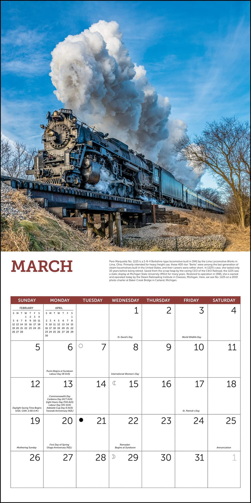 Steam Trains 2023 Wall Calendar - 12'' x 12'' Monthly Planner