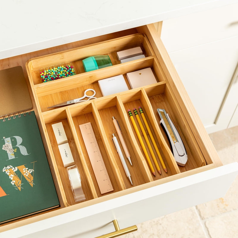 SMIRLY Bamboo Silverware Organizer for Drawer Kitchen Drawer Organizer