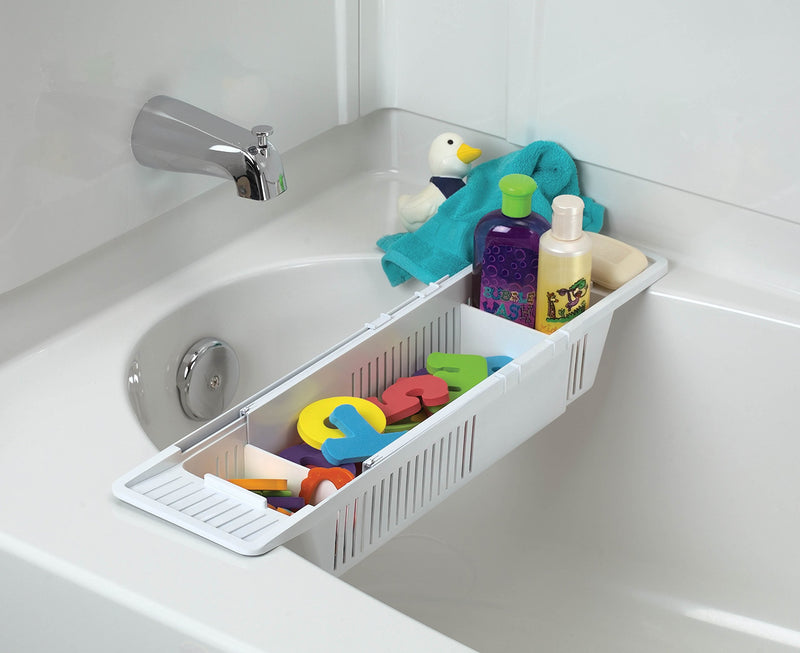 Adjustable Bath Toy Organizer Storage Basket with 3 Compartments White