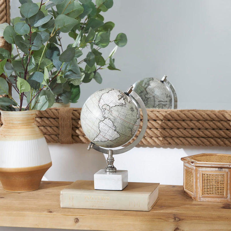 Deco 79 Marble Globe with Marble Base 7 x 7 x 11 Inches White