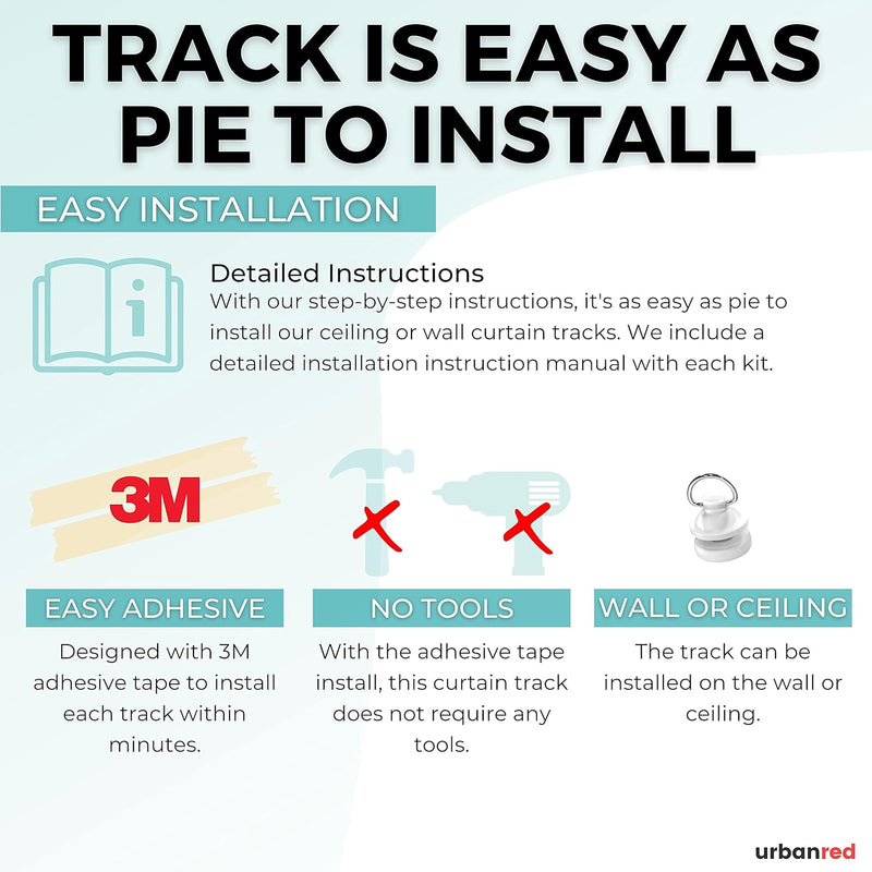 Self Adhesive Curtain Track 9.8FT (3m) for Smooth Ceiling Or Wall- No Drill, Screws, Ceiling Curtain Track, Curtain Rods