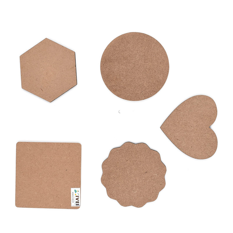 Ivei Mdf Board Diy Coasters Set Blank Wooden Shapes for Crafts