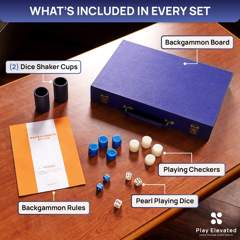 Deluxe 15-Inch Navy Backgammon Set with Accessories