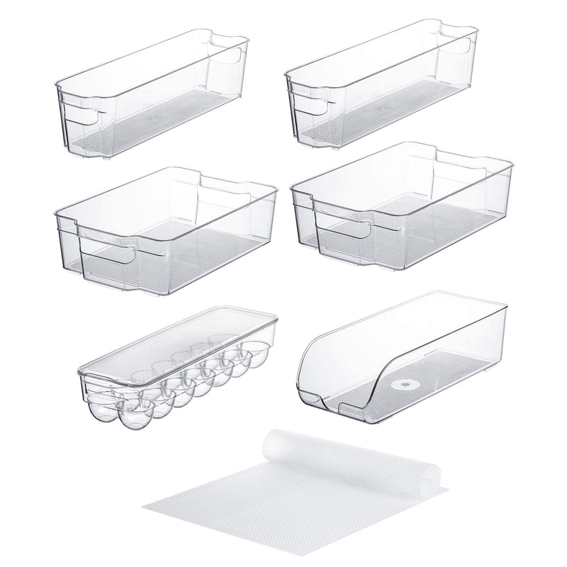 Stackable Fridge Bins and Organizers Set of 10 with 4 Shelf Liners