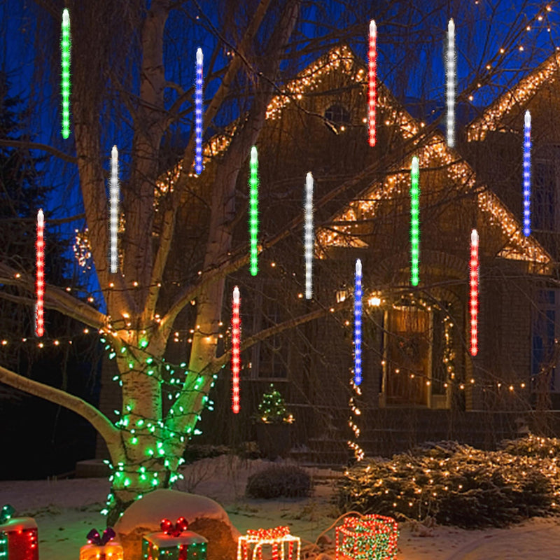 12-Inch Multicolor Meteor Shower LED Icicle Lights Outdoor