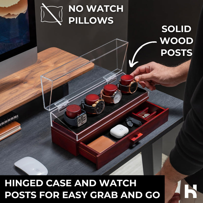 Luxury Cherry Wood Watch Display Box with Accessory Drawer