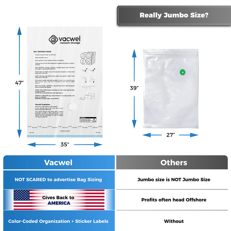 Vacwel 10-Pack Vacuum Storage Bags - 5 XXL (47x35in) + 5 Jumbo (43x30in)