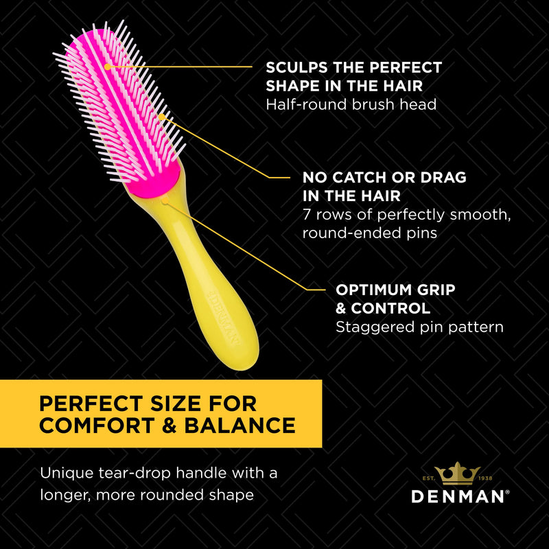 Denman D3 Yellow & Pink 7-Row Styling Brush for Curly Hair