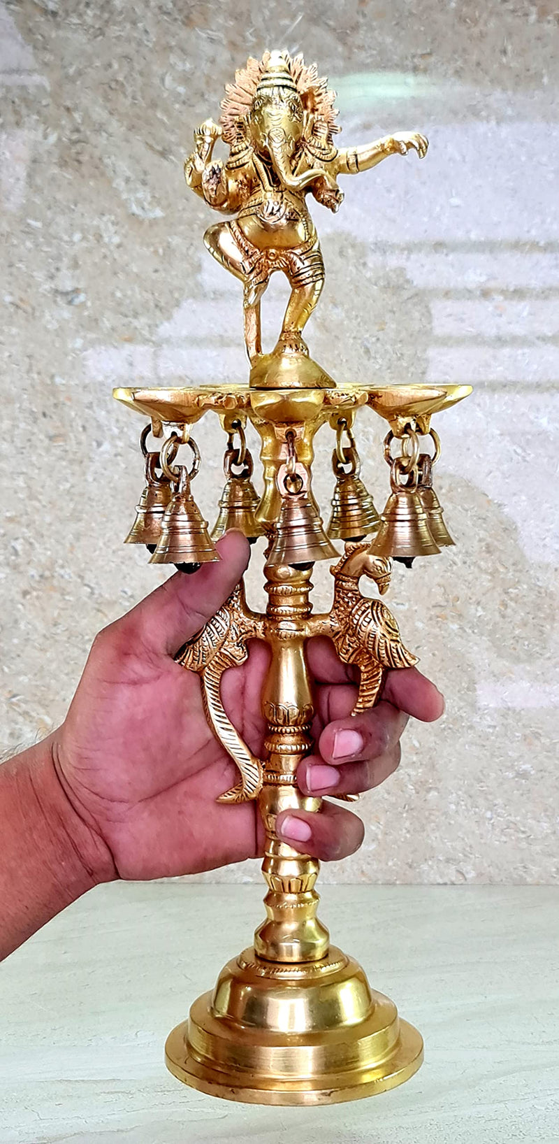 16.5 Inch Brass Ganesh Oil Lamp Home Decor Diya & Kuthu Vilakku for Office