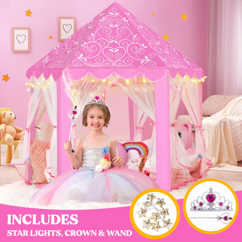 Pink Princess Play Tent with Sound and Lights for Kids Ages 3-8