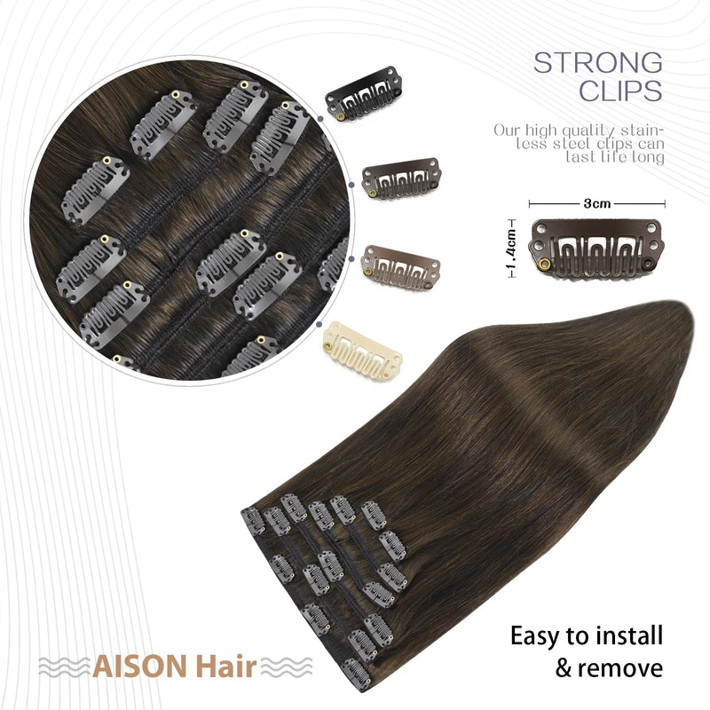 Aison Medium Brown 18 Inch Remy Human Hair Clip-In Extensions 70g