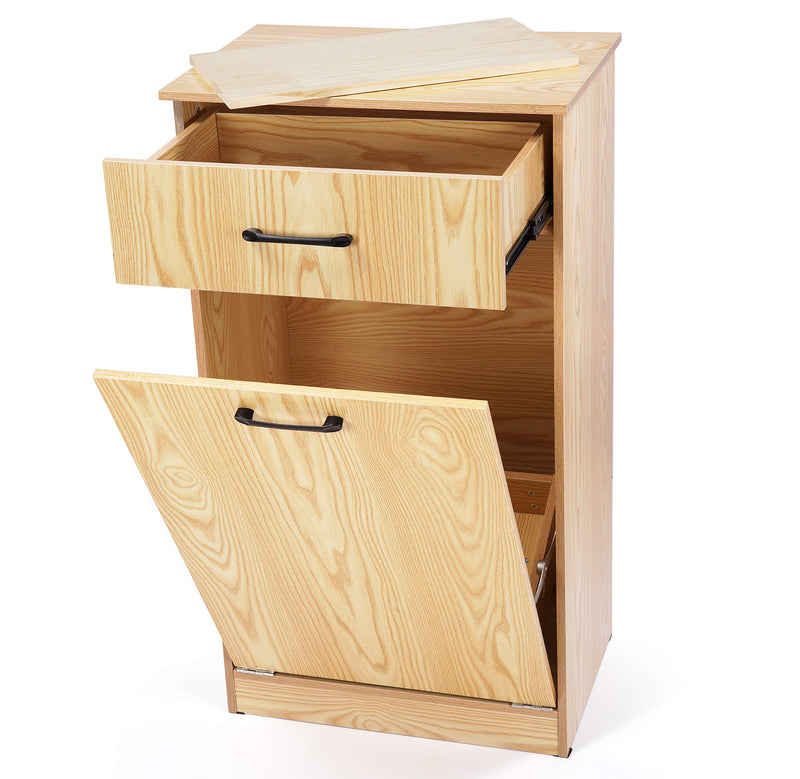 Wooden Tilt Out Trash Bin Cabinet Kitchen Island With Cutting Board