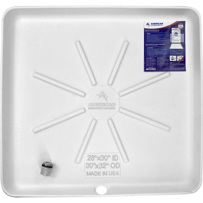 American Built Pro Washer Drain Pan with 1" Adapter Fitting - White