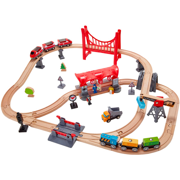 Hape Wooden City Train Set - 51 Piece Playset for Kids 3 and Up