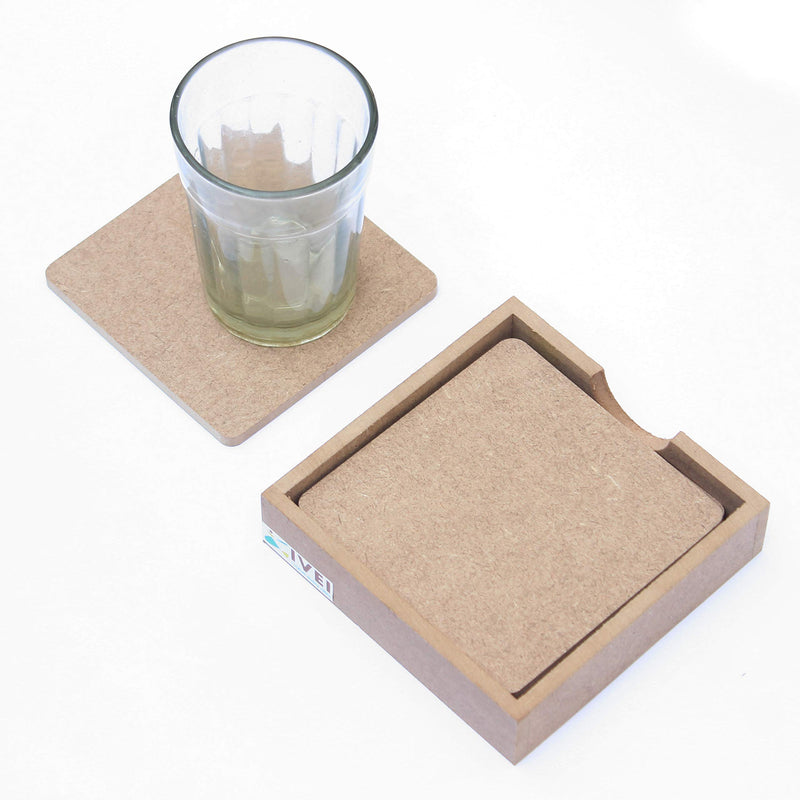 Ivei Diy Mdf Square Coasters With Holder for Painting, Decoupage & Resin Art