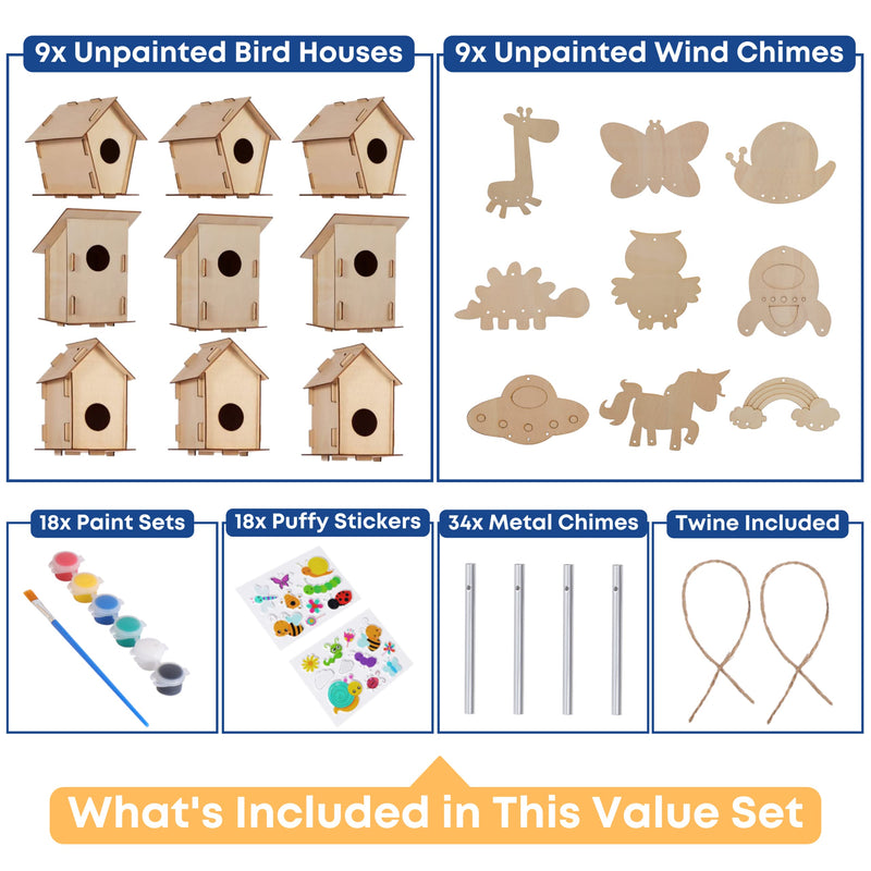 9 Wooden Birdhouses Wind Chimes Craft Kit for Kids Ages 48 Diy Painting Set