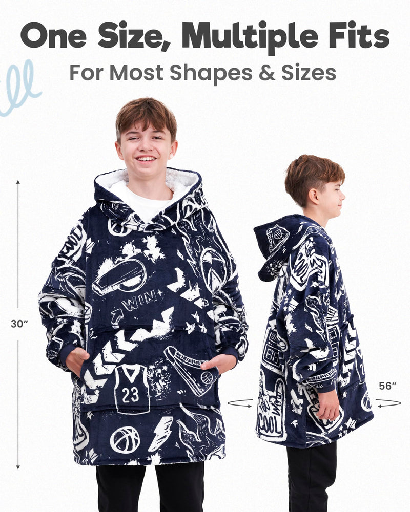 The Big Softy Oversized Basketball Hoodie Black Graphic Print Sherpa Warmth