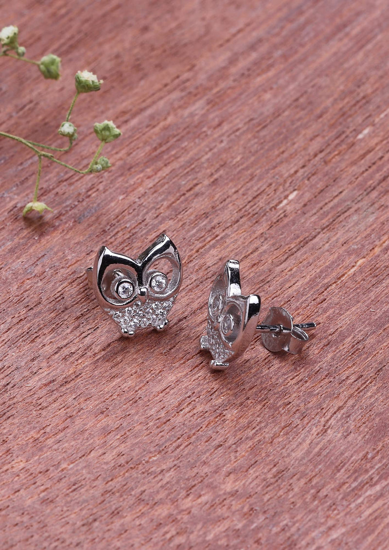 GIVA 925 Sterling Silver Hypoallergenic Stud Earrings for Women and Girls Sparkling Owl