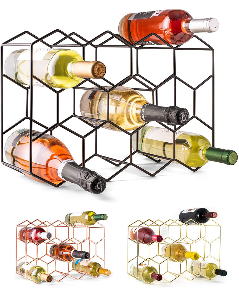 Gusto Nostro Countertop Wine Rack 14 Bottle 3 Tier Black Metal No Assembly