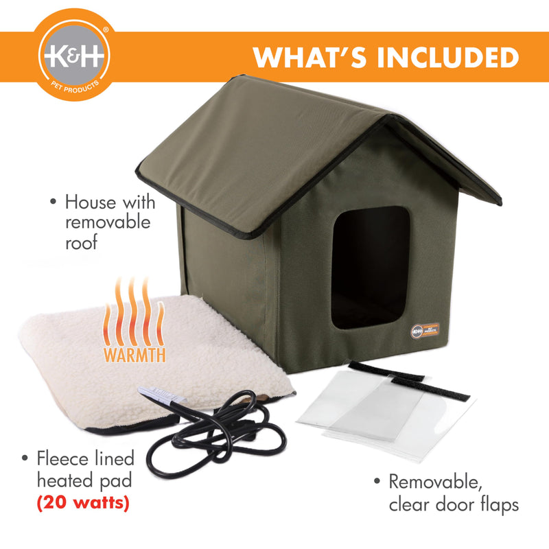 K&H Outdoor Heated Kitty House for Community Cats - Olive