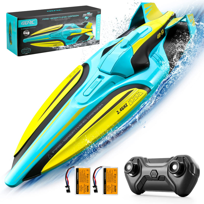 4DRC RC Boat Toys, S1 Remote Control Boat for Kids,20+ MPH 2.4GHz Racing Boats for Pools and Lakes,Low Battery Alarm,Capsize Recovery,Toys Gifts for Boys Girls,2 Batteries,Green