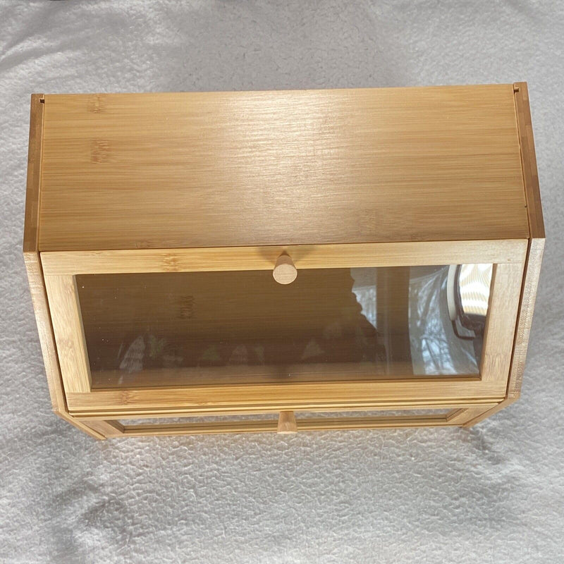 Large Bamboo Double Layer Bread Box with Clear Window