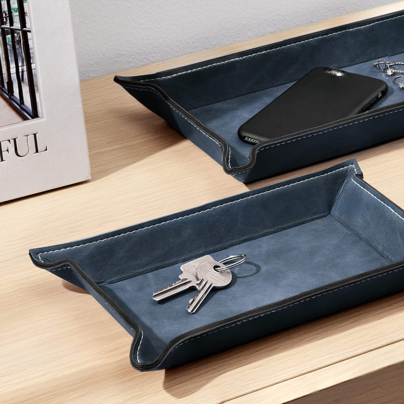 Navaris Faux Leather Tray Set 2 Organizer Trays Navy Blue