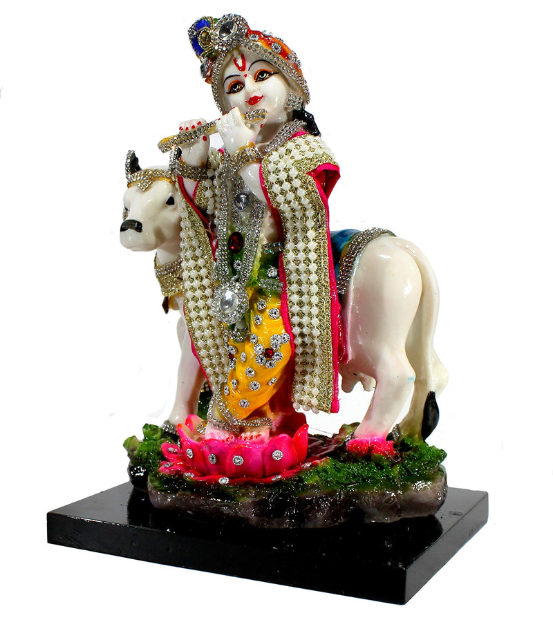 Esplanade Resin Lord Krishna With Cow Murti Idol Statue Sculpture 10 Inch