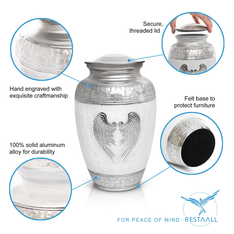 Extra Large White Cremation Urn for Adult Male up to 300 lbs Decorative Restaall