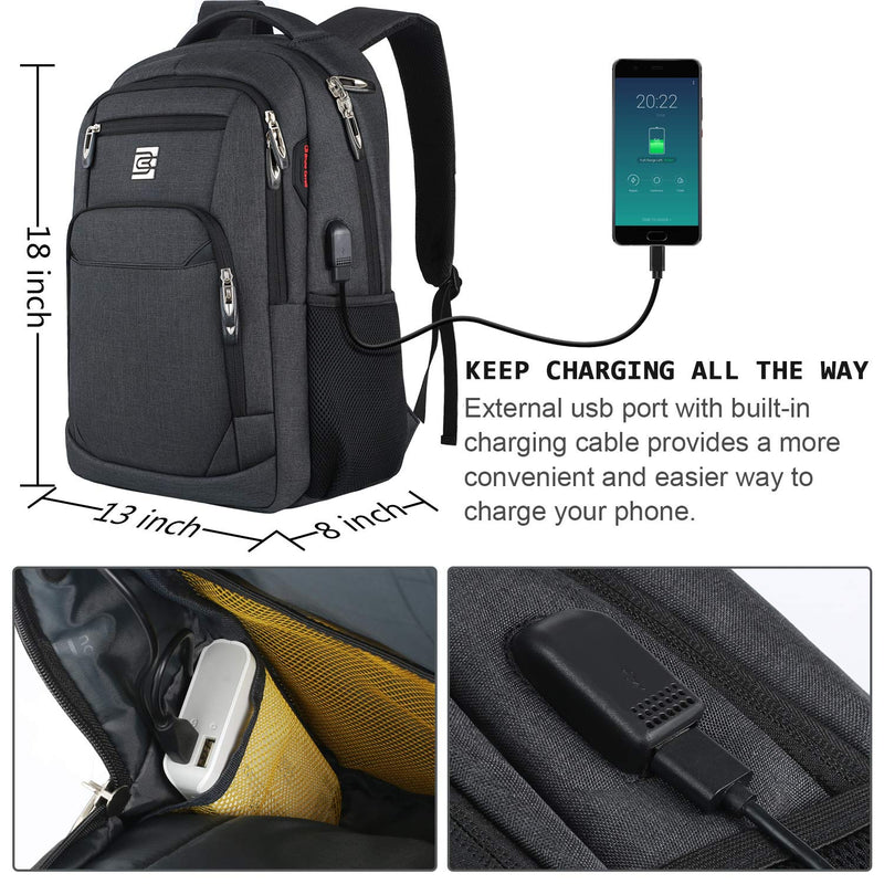 Anti-Theft Laptop Backpack with USB Port Fits 15.6 Inch Black