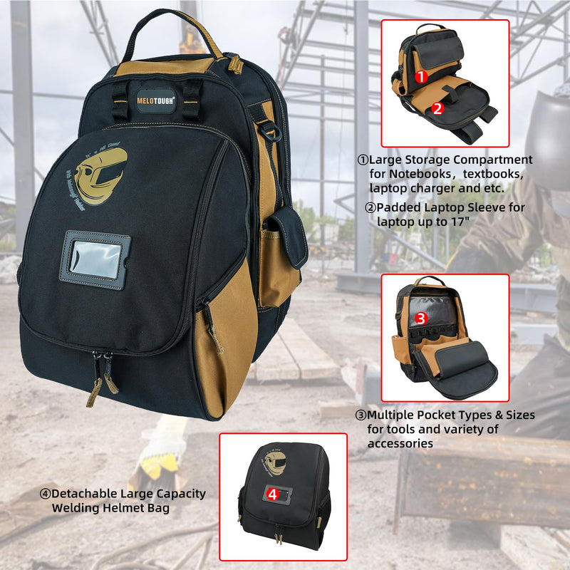 Khaki Welding Backpack with Helmet Holder and Tool Storage