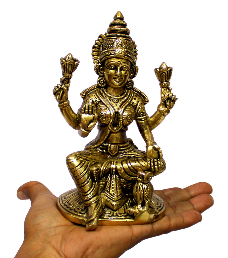 Esplanade Brass Lakshmi Goddess Murti 6.75 Statue Pooja Idol Golden Home Decor