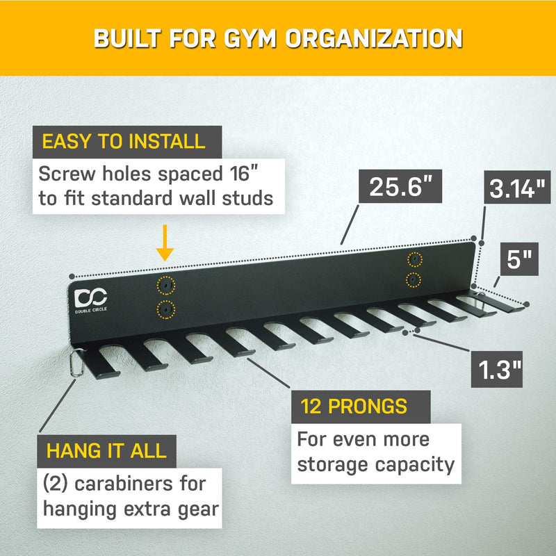 Heavy Duty Gym Equipment Wall Rack with 12 Hooks - 25" XL