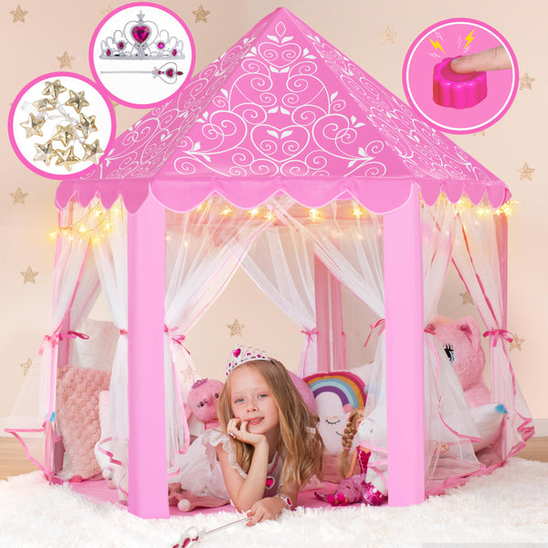 Pink Princess Play Tent with Sound and Lights for Kids Ages 3-8