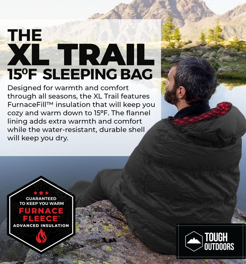 Tough Outdoors XL Sleeping Bag 15-50°F, Lightweight & Waterproof