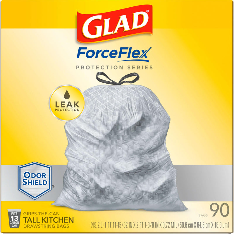 Glad ForceFlex Tall Kitchen 13 Gal Garbage Bags with Odor Shield 90 Ct