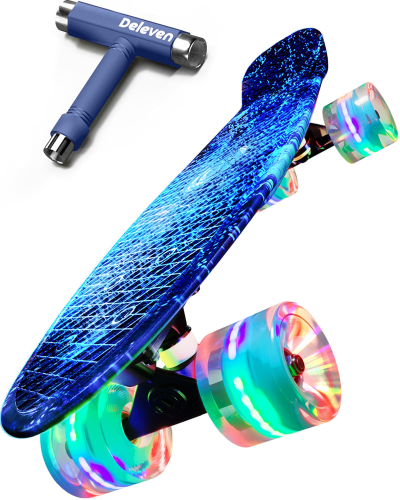 Deleven 22" LED Kids and Adults Skateboard - Blue Galaxy