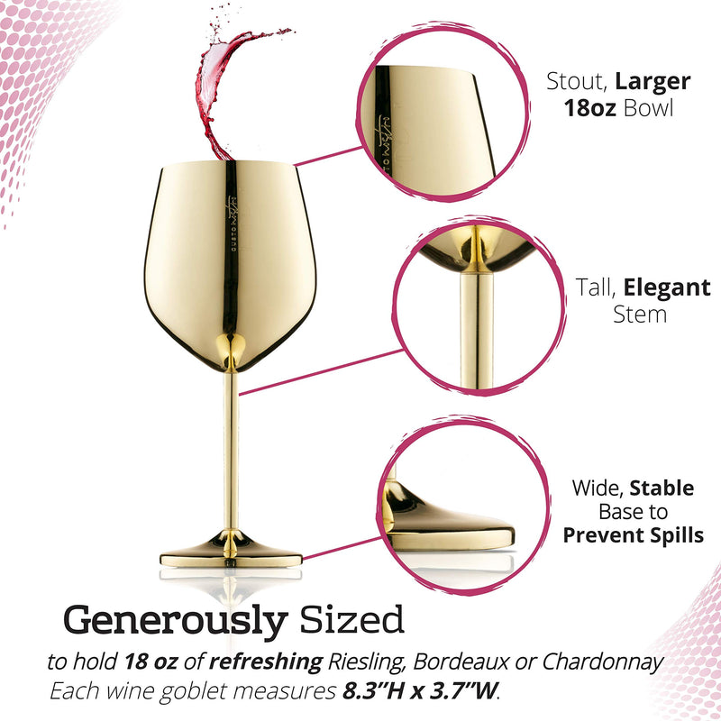 Gusto Nostro Stainless Steel Wine Glass Set of 4 - Gold