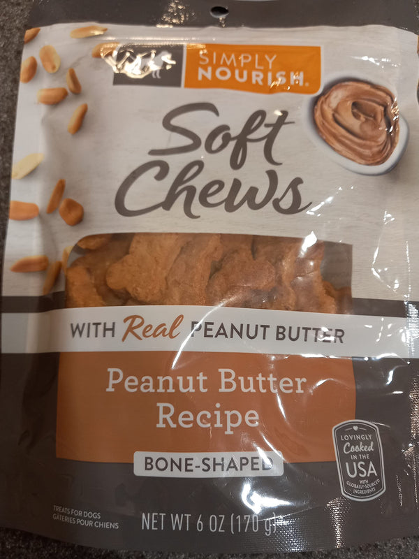 Simply Nourish Dogs Soft Chews Bone Peanut Butter Recipe 1 to 6oz Bag 6 Ounces