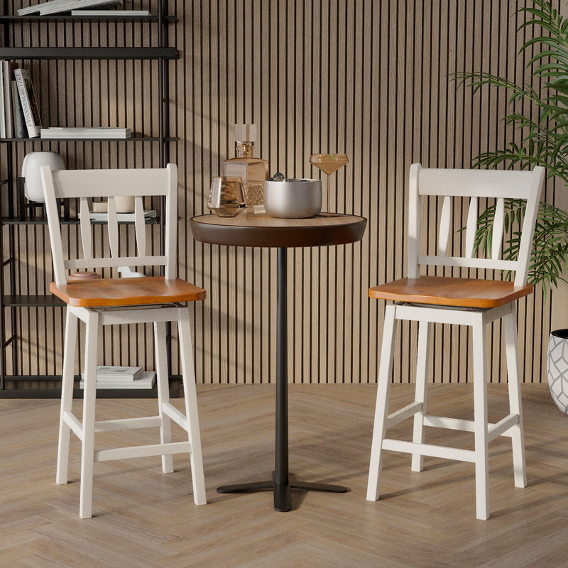 Costway Set of 2 Swivel Bar Stools 24.5 Rubber Wood Chairs With Footrest White