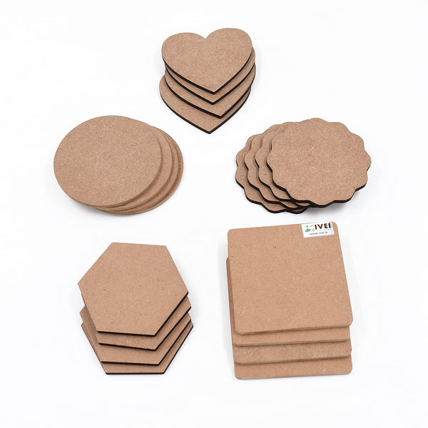 Ivei Mdf Board Diy Coasters Set Blank Wooden Shapes for Crafts