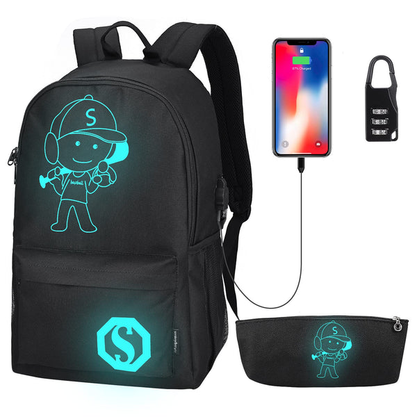 Pawsky Backpacks for Boys Baseball Anime Luminous Backpack with USB Charging