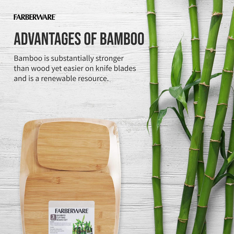 Farberware Reversible Bamboo Cutting Board Set Assorted Sizes 3 Piece