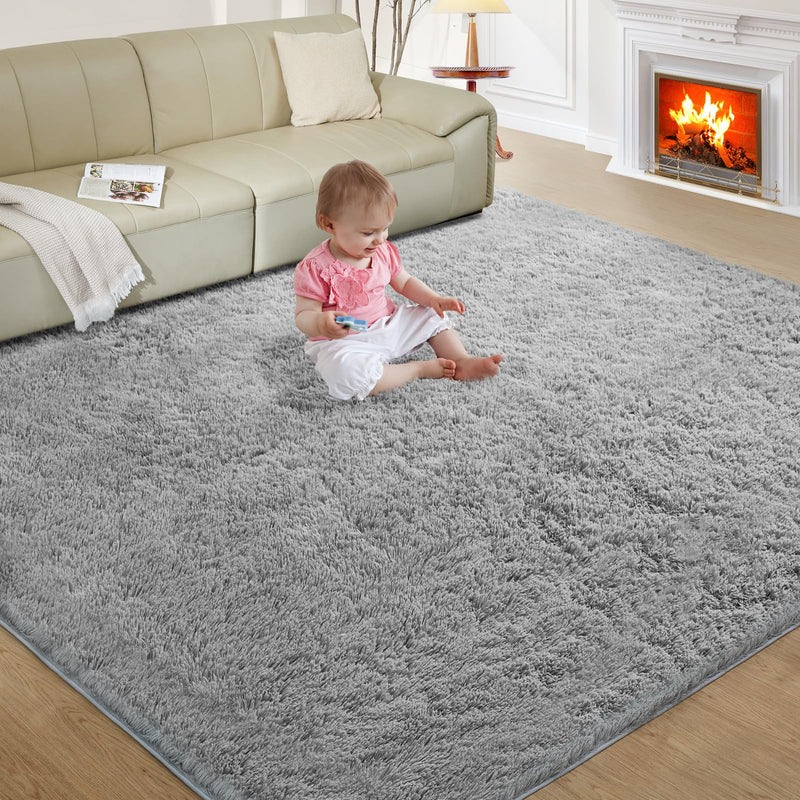 Ultra Soft Rug for Living Room, 3X4 Light Grey Fluffy Shag Area Rug for Bedroom, Modern Shaggy Carpets Fuzzy Rug for Kids Boys Girls Dorm Nursery Home Decor Aesthetic, Upgrade Anti-Skid Durable