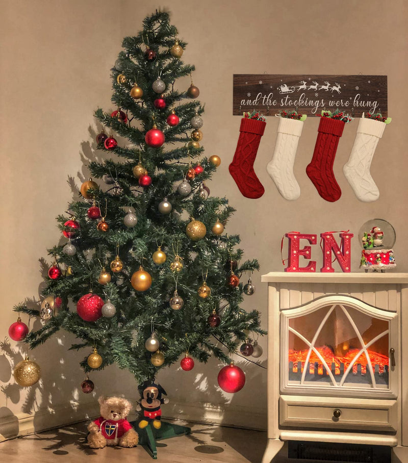 Wood Christmas Stocking Holder with Six Hooks - 24 Inch