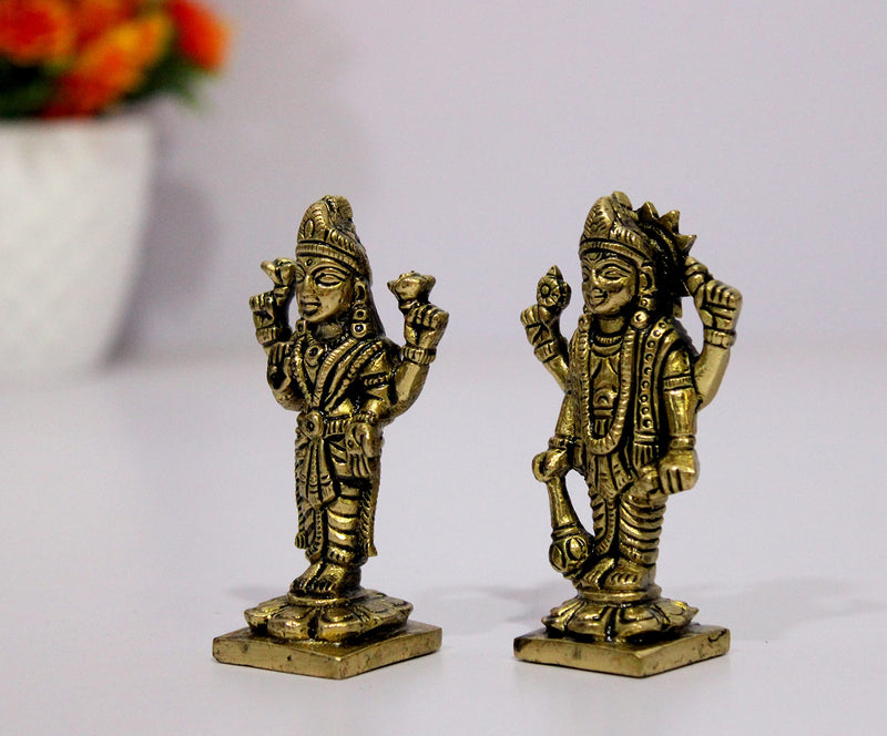 eSplanade Brass Lakshmi Narayan Pair - Lord Vishnu with Laxmi Idol Murti Statue Sculpture - 3" Inches Pooja Idol Home Decor