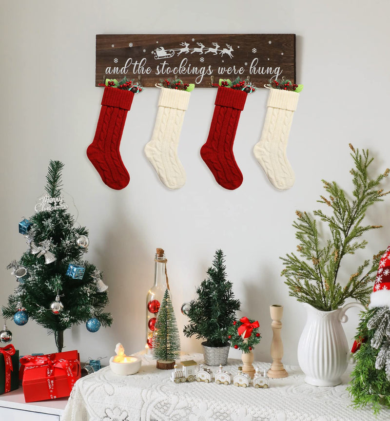 Wood Christmas Stocking Holder with Six Hooks - 24 Inch